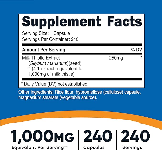Nutricost Milk Thistle 1,000mg Equivalent, 240 Capsules (3 Pack) - 250mg of 4:1 Extract - Vegan, Non-GMO and Gluten Free