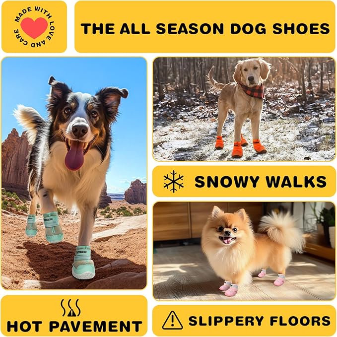 Hcpet Dog Shoes for Large Dogs, Breathable Dog Booties for Small Medium Dogs, Anti-Slip Dog Boots & Paw Protectors for Hot Pavement Winter Snow Hiking with Reflective Straps Orange Size 5