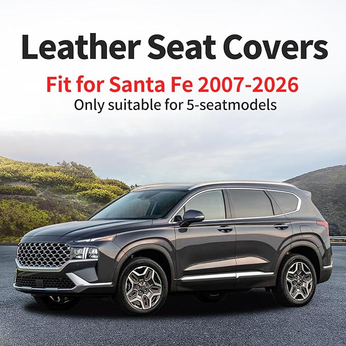 Santa Fe Seat Covers Custom Fit for Hyundai Santa Fe 2007-2026 (Only 5-Seat Version) - Full Set Premium Leather, Waterproof, All-Weather, Airbag Compatible, Only 2 Front seat Covers (Beige)