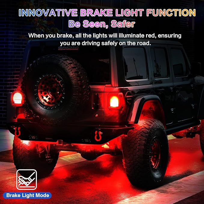 4Pods Aluminum RGB LED Rock Lights for ATV UTV 4 Wheeler Can-Am SXS RZR Side by Side Offroad Golf Cart with APP/RF Remote Control, Waterproof Multicolor Metal Alloy Case Segmented Underglow Light 12V