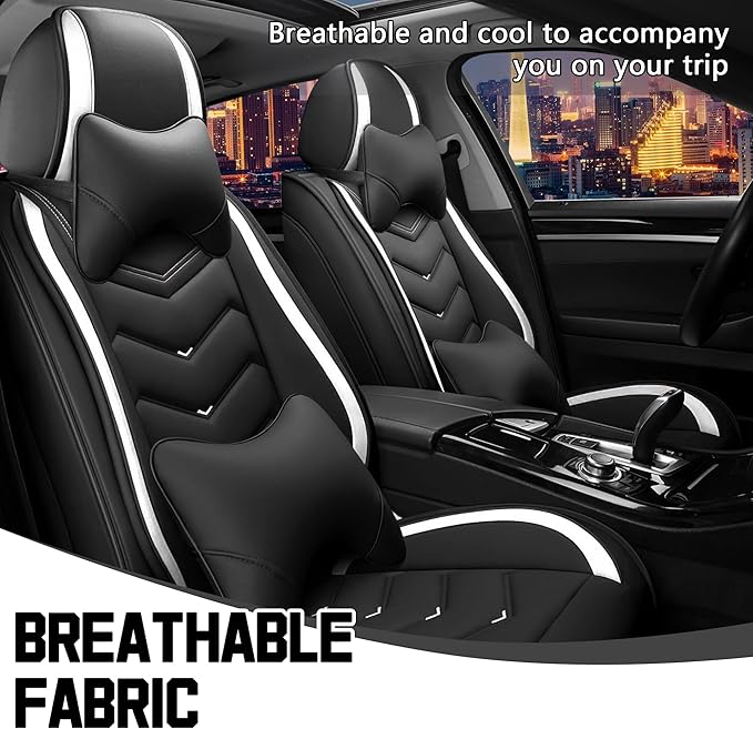 CTDS Car Seat Covers for Chevy Malibu 2000-2026, Stylish Sport Seat Cover, Premium Nappa Leather Car Seat Cover. Automobile Seat Covers Sets.(Luxury 2 Seats/Black White)