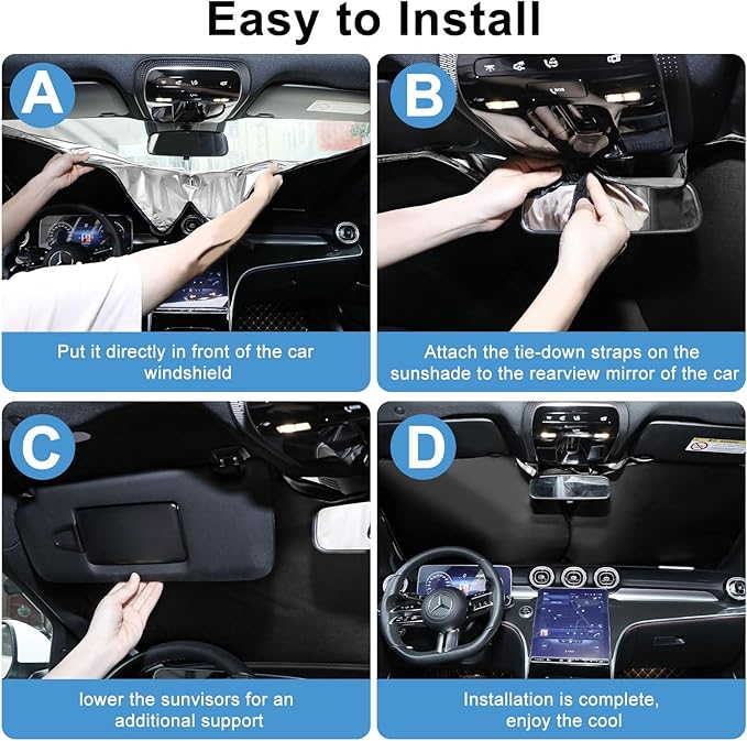 YUGUANG Car Windshield Sun Shade, Blocks Heat and Sun, Keep Cars Interior Cool, Foldable 240T Thickened Automotive Sunshade Cover for Car SUV Truck Front Windshield (59''x 31.5'')