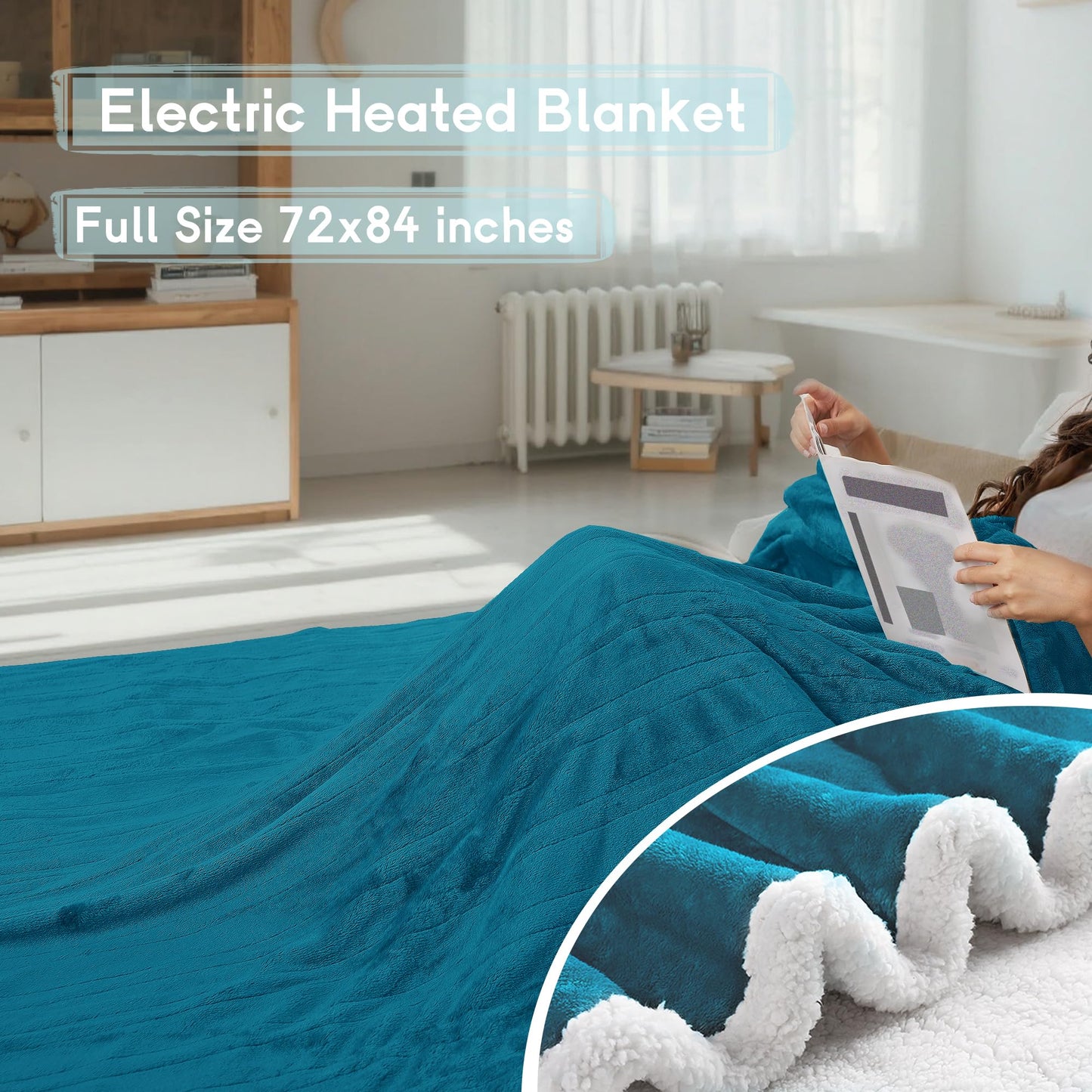 Heated Blanket Electric Blanket Full Size 72''x84'', Soft Flannel Heating Blanket with 1-10 Hour Auto Off - 6 Heat Settings - Machine Washable - Dark Grey