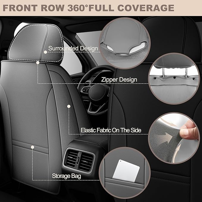 TTX LIGHTING for Ford Focus 2009-2018 Seat Covers: Waterproof Leather Seat Protector with Airbag Compatible (2 Front Seats,Black&Gray)