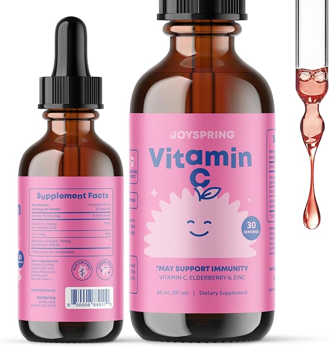 JoySpring Back to School Bundle - Sugar-Free Liquid Vitamin C & Zinc, B Complex & Vitamin C Drops | Kids Vitamins Naturally Sourced, Non-GMO, Non-Alcoholic Formula, Immunity Health Support | Vegan