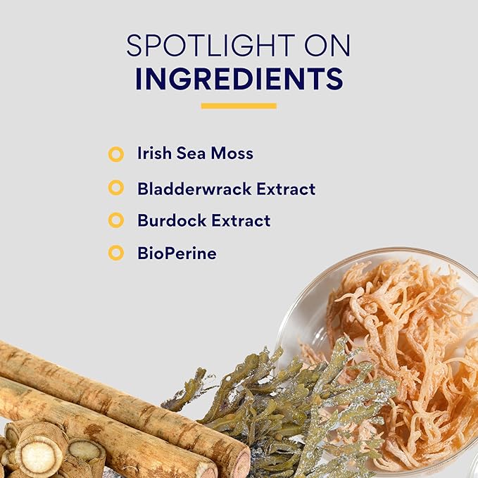 Research Verified Irish Sea Moss - Bladderwrack, Burdock, BioPerine - Rich in Prebiotics - Boost Immunity, Aid Digestion - 60 Capsules - Vegan - Made in The USA
