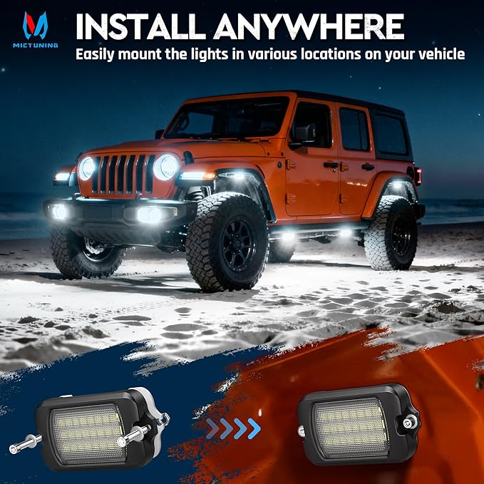 MICTUNING Q1 Max White Rock Lights, 12 Pods Super Bright Pure Underglow Light Kit, IP68 Waterproof for Truck Car ATV UTV Golf Cart (2 Year Warranty)