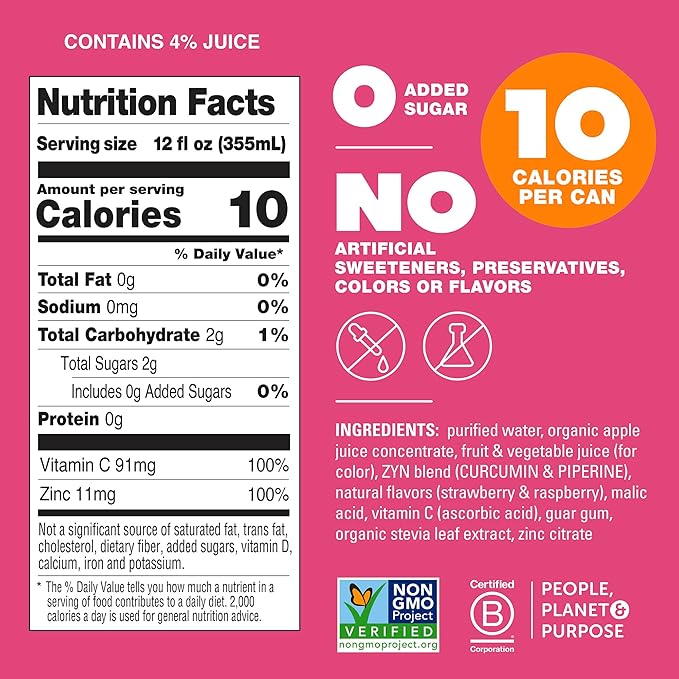 ZYN Turmeric Wellness Drink 6 (Pack), Mixed Berry Flavored Turmeric Curcumin Drink with Black Pepper, No Added Sugar, Low Carb & Low Calorie Drink, Clean Alternative