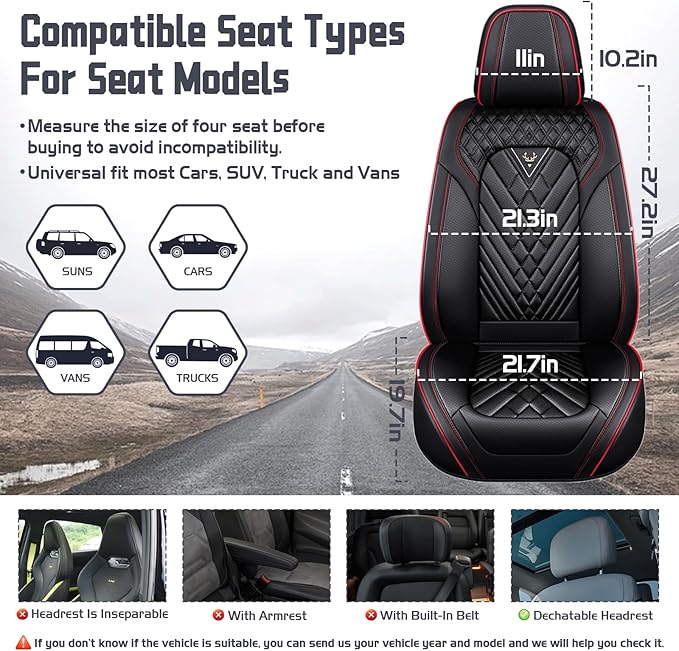 Truck Seat Covers for Toyota Tacoma 2006-2026, Waterproof Premium Leather Full Coverage Car Seat Cover, Muscle Sport Style Auto Interior Seat Cover Sets (Full Set/Black Red)