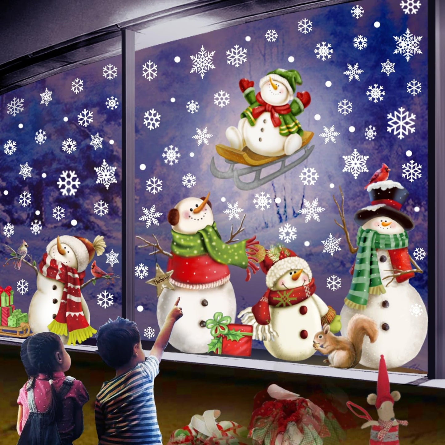 Christmas Snowflake Stickers，Snowman Window Decals，Window Stickers for Windows Glass，Winter Window Cling，Christmas Decorations Holiday,Christmas Window Clings (Snowman)