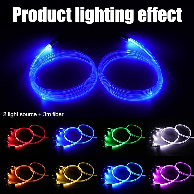 Car Interior Strip Lights, 2 in 1 Multicolor RGB Car Ambient Lighting Kit, 3m Fiber Optic EL Neon Tube Light, DIY Mode Music Sync RF Remote Control DC 12V