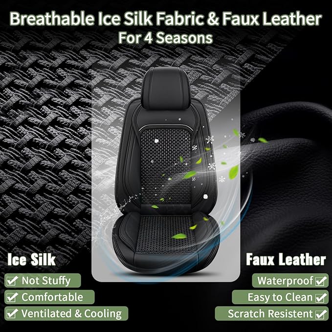 Car Seat Covers Front Seats for Nissan Kicks 2018-2025 2026, Breathable Cooling Ice Silk Leather Car Seat Covers, 2 Seats Vehicle Seat Protector Seat Cushion Auto Accessories (Black)