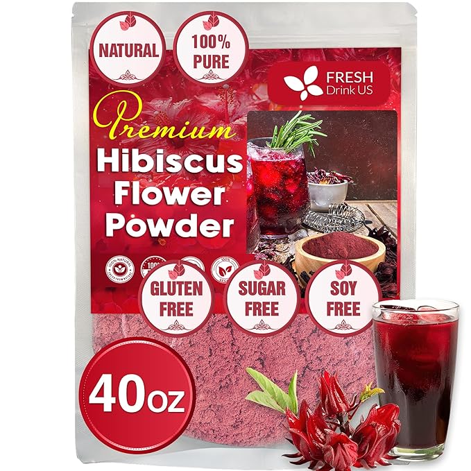 FreshDrinkUS, Premium 40oz Hibiscus Flower Powder, 100% Natural and Pure from Hibiscus Flowers, Natural Food Coloring, Hibiscus Flowers Tea, No Additives, No Gluten, No Sugar, Vegan