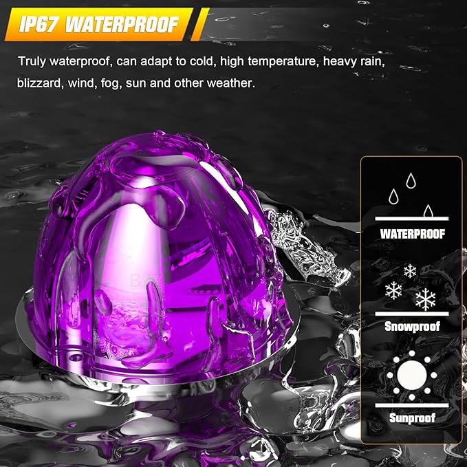 BJZ 2Pcs Purple Watermelon LED Strobe+Constant Marker Lights Dual Function Watermelon-shaped Side Marker Clearance Tail Top Cap Roof Lights for Trailer Truck Semi-trailer Heavy-duty Truck Bus Van