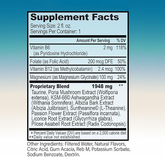 Calm & Easy - Natural Stress Relief Shot, KSM-66 Ashwagandha, Suntheanine L Theanine, Calming Adaptogen Drink, Relaxation, Focus, and Mood | 2 oz Liquid Bottle (12 Pack)