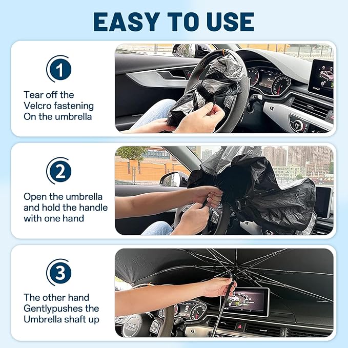 Windshield Sun Shade for Hyundai Tucson 2016-2021, Umbrella Car Shades with 360°Rotating Shaft, Foldable Front Window Sunshade for UV & Heat Protection