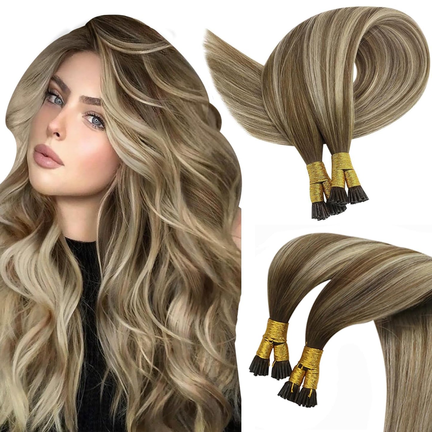 Sunny Itip Human Hair Extensions Brown Balayage 50G Itip Hair Extensions Cool Brown Balayage Light Brown Highlight Blonde I Tip