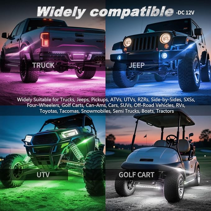 20Pods Full Angle RGB LED Rock Lights Full Kit for Trucks Pickup Dually Truck Off-Road, 600Chip Waterproof Multicolor Underglow Light with APP/RF Remote, Pre Wired 12V Underbody Accent Light Dual Zone