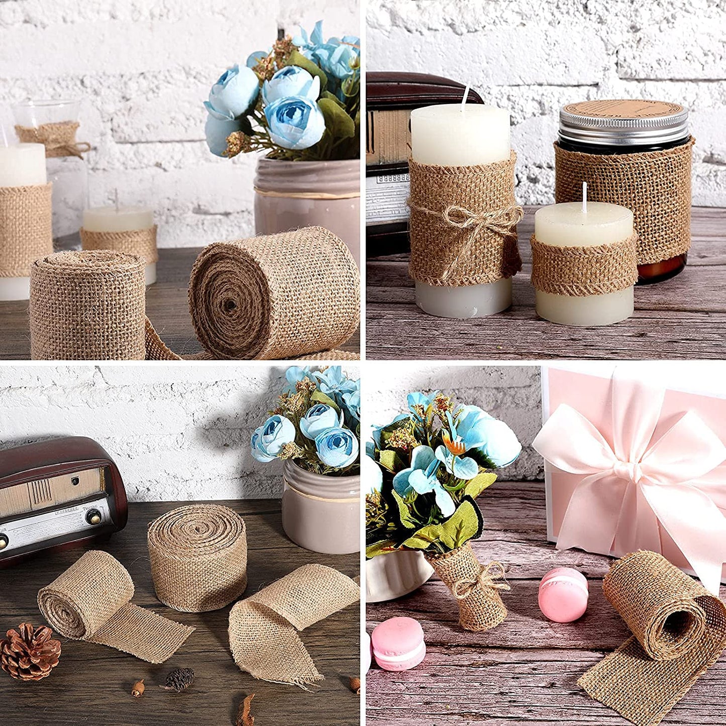 Tatuo 49 Yards Burlap Ribbon Fabric Natural Jute Fabric Crafts Wedding Burlap DIY Ribbon for Gift Wrapping Home Decor Fall Bows Flower Bouquet Christmas Tree(3 Inch Wide)