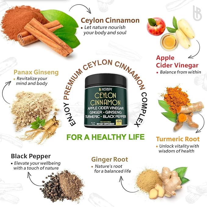 Bundle 7in1 16100mg Berberine HCl & 6in1 7550mg Premium Ceylon Cinnamon Supplements - Support Daily Activities, Body Balance, Immune & Digestion