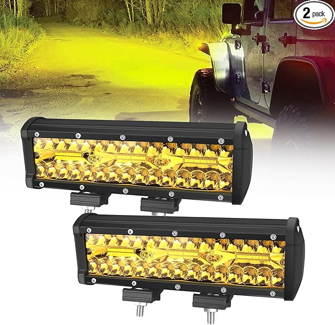 9 Inch Yellow Led Lights Bar 2PCS 360W 36000LM Spot & Flood Combo Fog Lamp Triple Row Off Road Light Bar Waterproof Led Work Lamps Compatible with Pickup,Truck,SUV,ATV,RZR,Boat Marine -2 PCS…