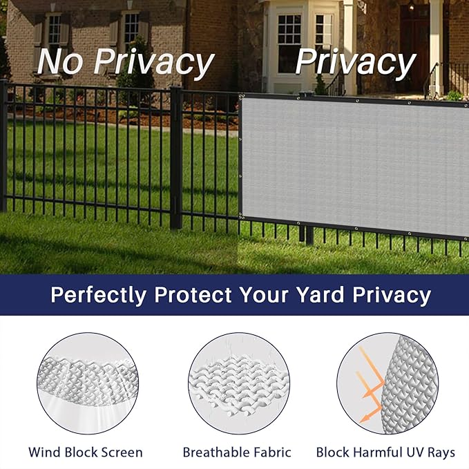 Windscreen4less Privacy Fence Screen Heavy Duty Windscreen Fencing Mesh Fabric Shade Net Cover with Brass Grommtes for Outdoor Wall Garden Yard Pool Deck, 8'x271' Light Gray