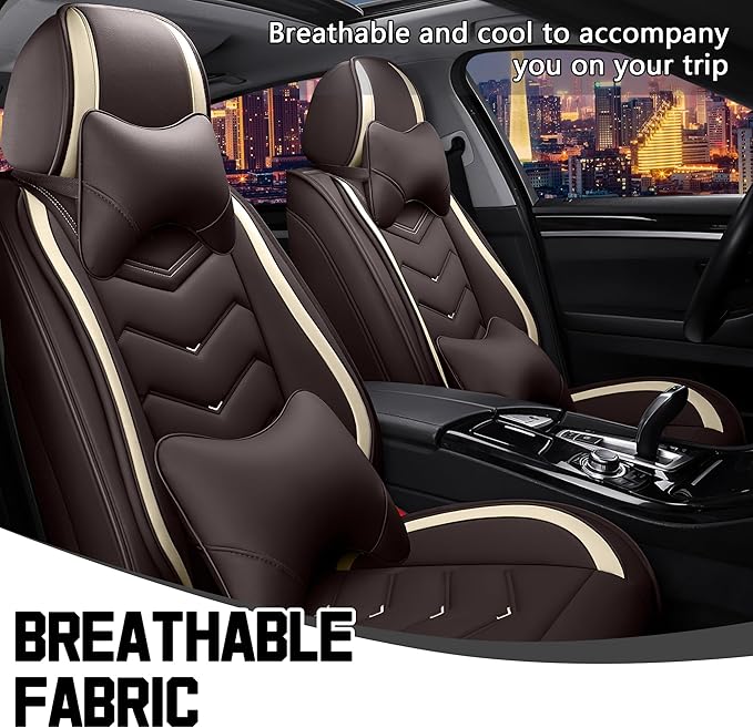 CTDS Car Seat Covers for Hyundai Kona 2018-2026, Stylish Sport Seat Cover, Premium Nappa Leather Car Seat Cover. Automobile Seat Covers Sets.(Luxury 2 Seats/Coffee Color)