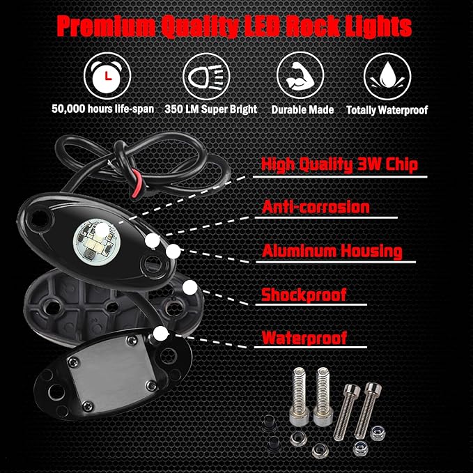2 Pods LED Rock Lights, Ampper Waterproof LED Neon Underglow Light for Car Truck ATV UTV SUV Offroad Boat Underbody Glow Trail Rig Lamp (Red)