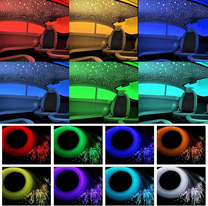 AMKI 16W Fiber Optic Lights,Starlight Headliner Light Kit APP/Remote Control Sound Activated Mode for Car&Home Decoration,Optical Fiber Cable Strands 0.75mm/0.03in 6.5ft/2m 450pcs