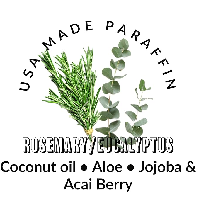 Paraffin Wax refill by Fleur De Spa - Infused with Acai, Coconut oil, Jojoba and Aloe USA Made (Rosemary, Mint & Eucalyptus, 1 pound)