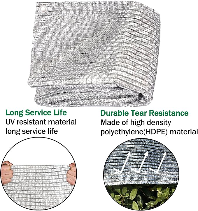 65% Aluminum Foil Shade Cloth with Grommets,12ft x 16ft, Mesh Sun Block Fabric Cover, Canopy, Privacy Screen for Outdoor Patio, Garden, Backyard, Silver