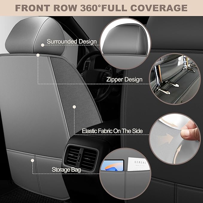 TTX LIGHTING for Kia Seltos 2021-2026 Car Seat Covers, Breathable Ice Silk & Leather Seat Protector, Cool & Anti-Sweat for Long Driving, Airbag Compatible, 2 Front Seats (Black&Gray)