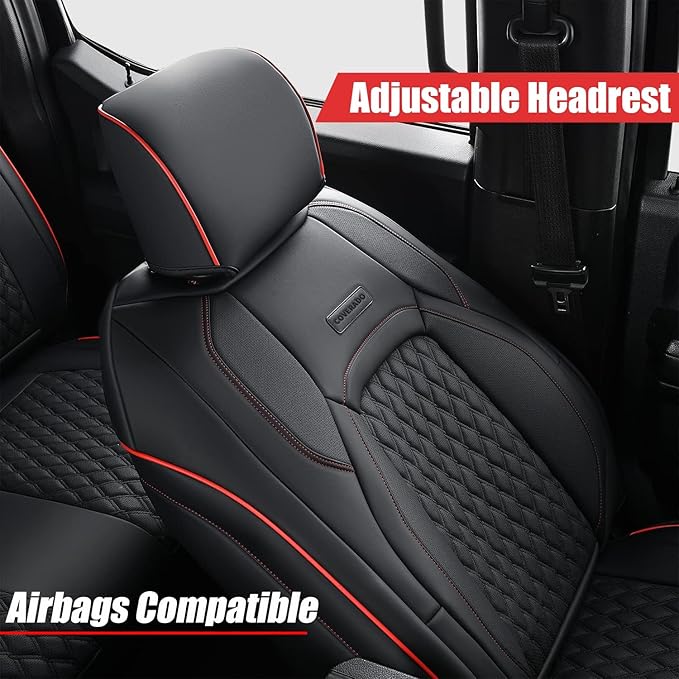Coverado Seat Covers Full Set for Jeep Wrangler, Waterproof Car Seat Covers for Automotive Truck Seat Covers Custom Fit for 2013-2017 Jeep Wrangler JK Seat Covers for Cars 2 Door(Red Line)