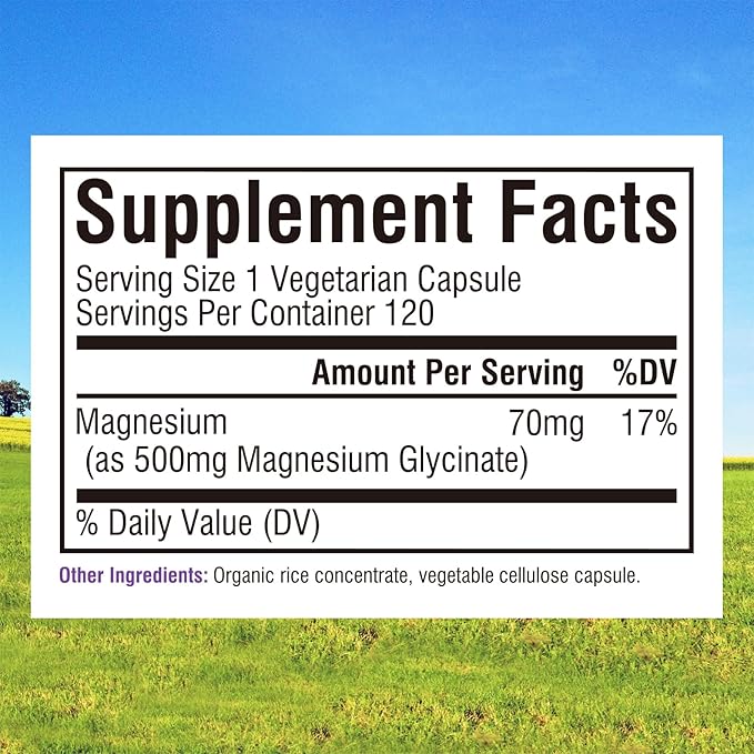 Innate Vitality Magnesium Glycinate 500mg | 70mg Elemental Magnesium Supplement- High Absorption, Non Buffered, Non-GMO & No Gluten - Nerve, Muscle, Bone Health - 120 Vegan Capsules Magnesio