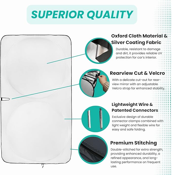 Windshield Sun Shade -Certified 99.87% UVB & 99.02% UVA Car Sun Shade. Award Winning Sunshade - Patented Technology | Compatible for Toyota 4Runner 2010-2025 | Car Shades by Kinder Fluff