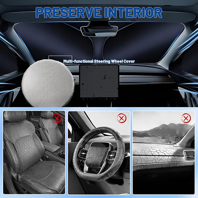 for Ford Transit Van 2015-2026 High and Medium Roof Front Windshield & Side Window Covers, Foldable 3-Piece Window Shades Set, Custom Fit Sunshade Visor for UV & Heat Block, Cargo Van Accessories