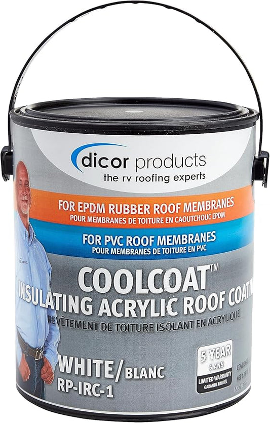 Dicor RP-IRC-1 CoolCoat Roof Coating - White, High-Performance Formula, 1 Gallon