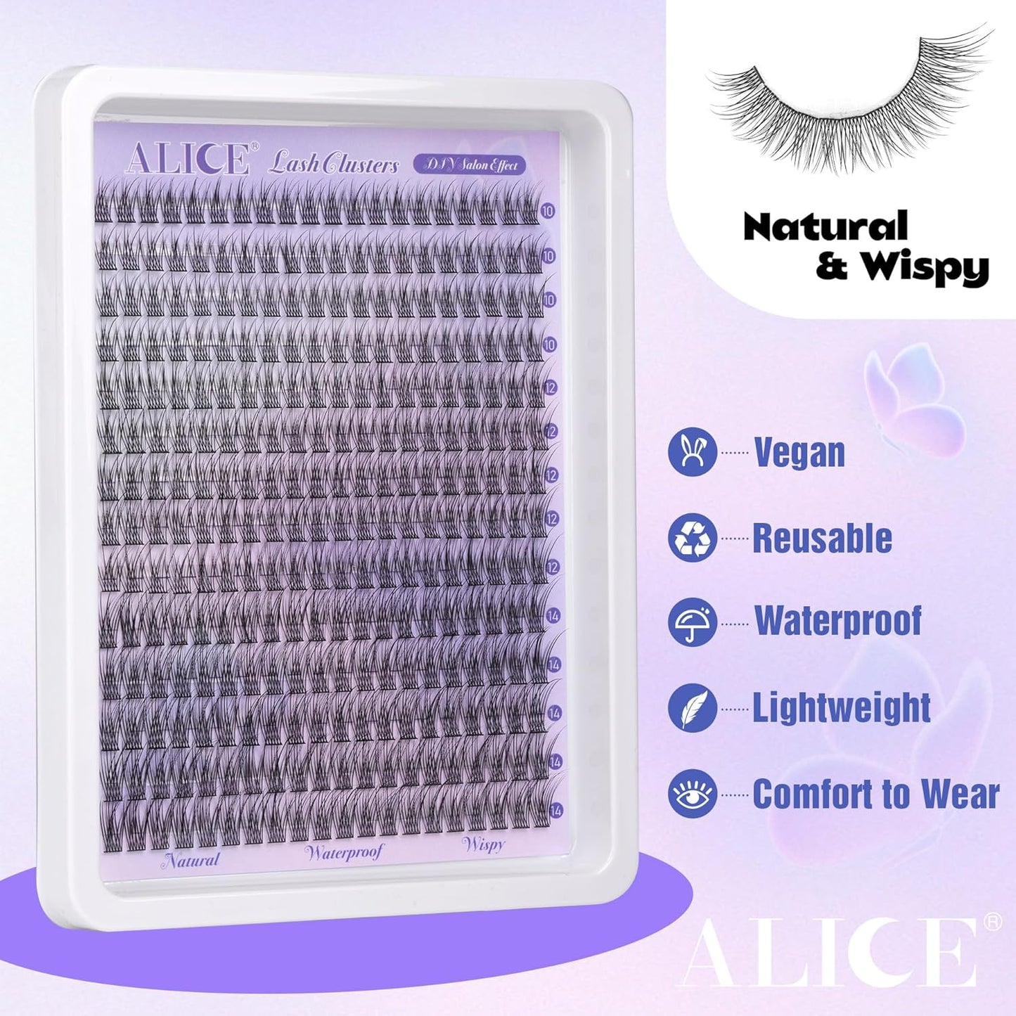 ALICE Wispy Lash Clusters | 168 Pcs | 10-18mm Natural Volume Extensions
