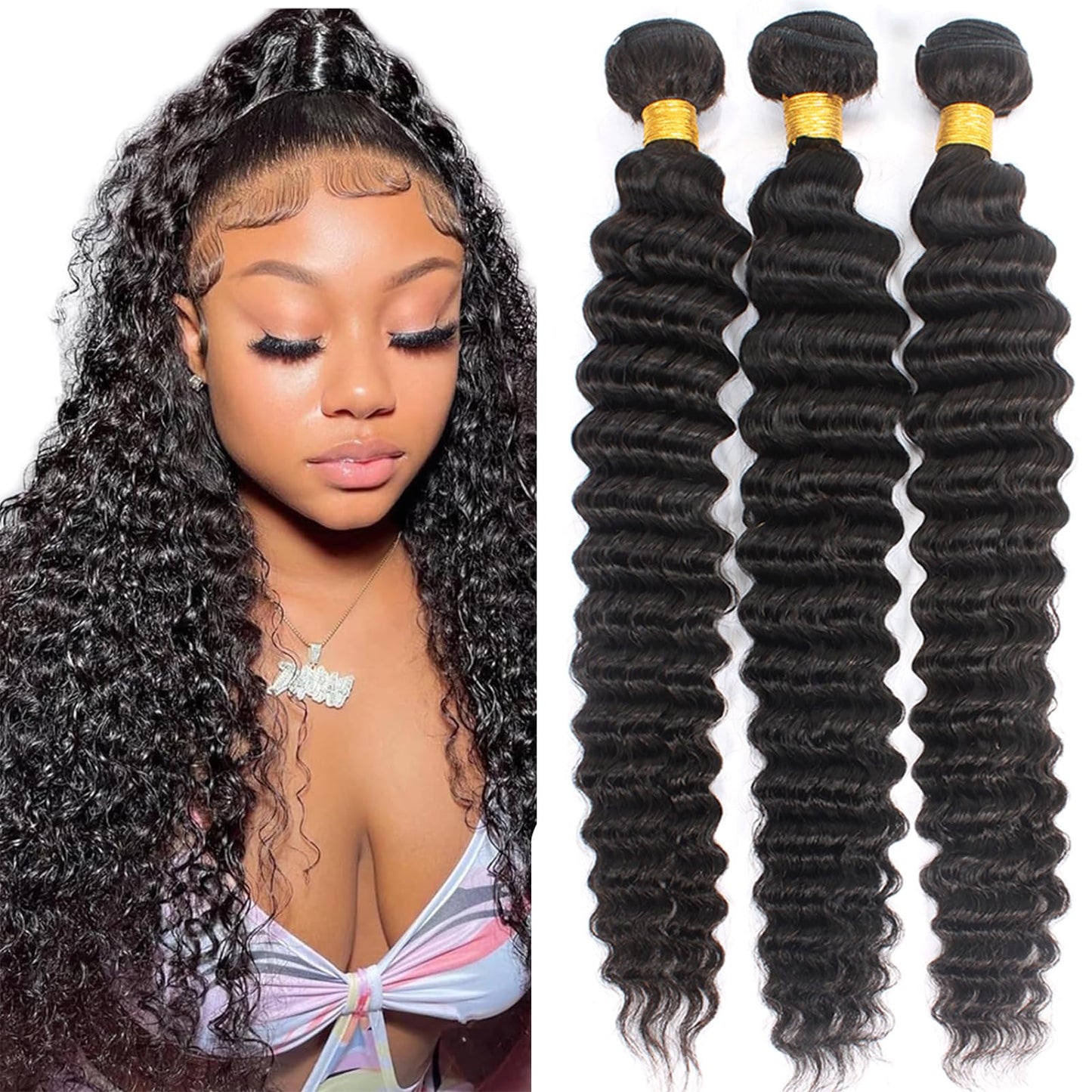 12A Brazilian Virgin Hair Pineapple Deep Wave 3 Bundles 22'' 24'' 26'' Virgin Brazilian Remy Human Hair Bundles 100% Unprocessed