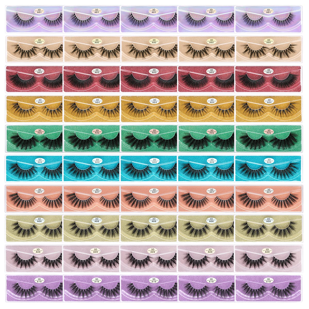 Farred Wholesale Faux Mink Lashes Bulk 50 Boxes 10 Styles Eyelashes Volume Lashes 10 Portable Individual Boxes 10-20Mm Mixed Nat