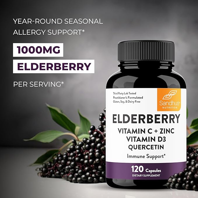 Elderberry Vitamin C and Zinc 120 Capsules (Pack of 3) | with Quercetin and Vitamin D3 | Immune Support for Adults | Herbal Supplement for Men and Women
