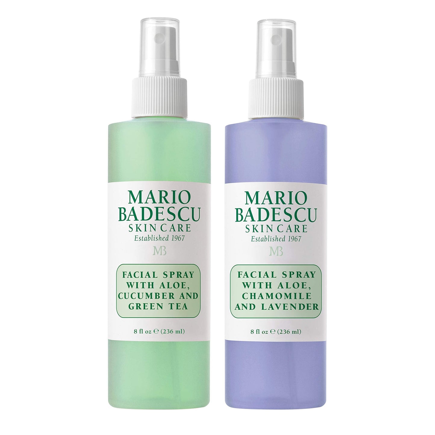 Mario Badescu Facial Spray 2 Piece Set, Includes Aloe, Chamomile & Lavender Face Mist Plus Aloe, Cucumber, Green Tea Face Mist F