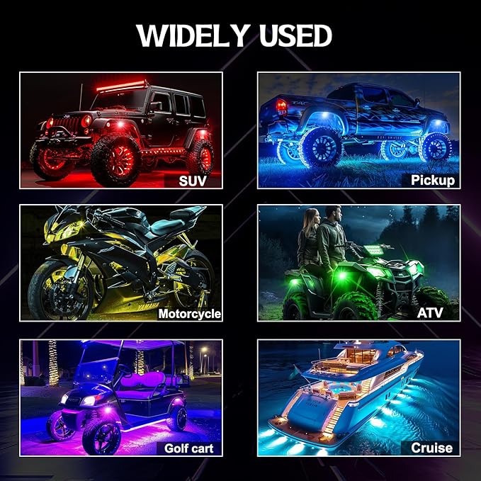 8 Pods RGB LED Rock Lights, Underglow Multicolor Neon Light Kit Wheel Well Light with APP Control & Music Mode, Under Glow Lights for Trucks,Jeep,SUV,Golf Cart,ATV,Pickup Off Road,12 V