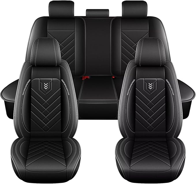 AOMSAZTO Car Seat Covers Fit for Jeep Liberty 2002-2012 Full Set Premium Seat Covers Waterproof Leather Automotive Seat Cushion Protector Compatible with Airbag(5 Seats,Black)