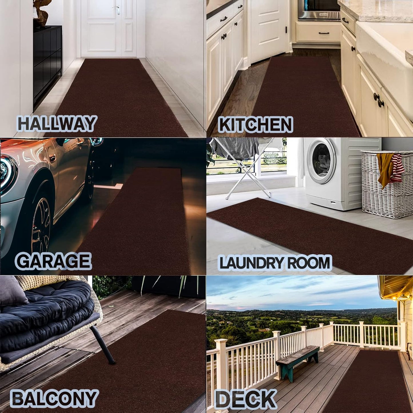 Custom Size Backed Non-Slip Area Rugs Runner, Easy Clean, Waterproof Runner Rugs for Hallway Entryway, Kitchen, Laundry, 2FT x 79FT, Brown