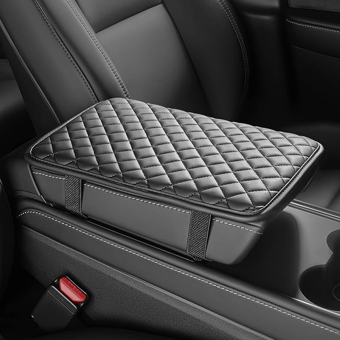 Car Armrest Covers, Vehicle Center Console Cover, Middle Storage Organizer Pads, Dog & Cat Paws Protetor, Nappa Leather, Waterproof, Anti-Slip, Auto Interior Accessories, Black, Size M