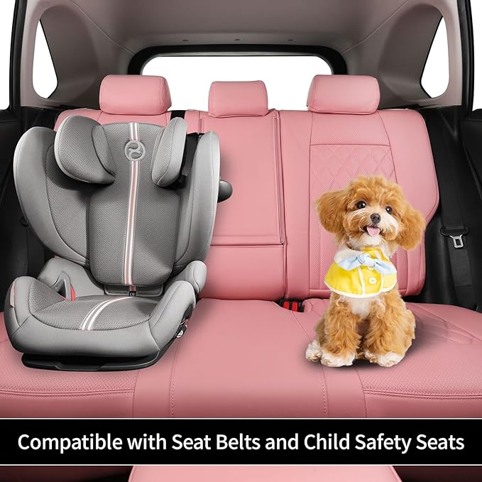 EKR Rav4 Seat Covers Custom Fit for Toyota Rav4 (Only Hybrid) 2019-2025 LE,XLE,XLE Premium,Limited,Woodland Edition, Leather Pink Seat Cover Full Set for Women,Faux Leather(Pink)