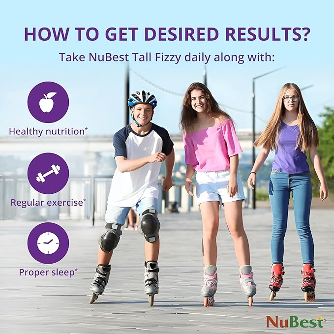 NuBest Tall Fizzy - Bone Strength, Immunity, Digestive Health for Kids & Teens | Probiotic, Calcium, Magnesium from Red Marine Algae, Vitamin D3, K2 & Zinc | 10 Orange Effervescent Tablets - Ages 4+