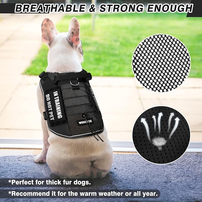 WINSEE Service Dog in Training Mesh Harness with 10 Pet Patches, Soft Air Mesh Breathable Tactical Dog Molle Vest, Reflective Military Pet Vest for Walking Hiking for Small Dogs