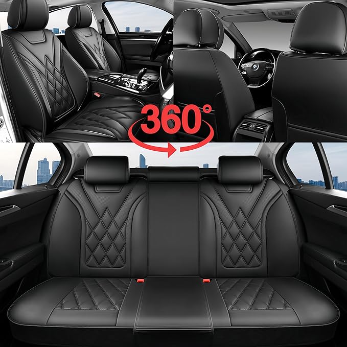 Fit Integra Car Seat Covers for Acura Integra 2023-2026 - Premium Leather, Waterproof, All-Weather, Airbag Compatible, Anti-Slip, Breathable, Easy Install, Seat Protectors, Full Set, Black